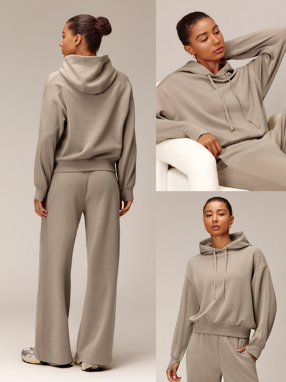 Sudadera con capucha de modal cepillado suave, estilo relajado con hombros caídos, detalles de mangas acanaladas y logotipo de silicona para uso casual diario