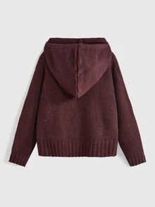 ROMWE Y2K Cardigan Rajut Wanita Model Longgar dengan Bahu Jatuh dan Tudung, Motif Polkadot Warna-warni, Bagian Depan Terbuka - Rust Brown - View 4