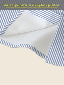 Resyla Plus Size Fall Casual Kawaii Commute Vacation Evening Leopard Print Patchwork Striped Shirt Blue White Stripe - Multicolor - View 5