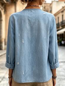 SHEIN Sliten t-shirt med knappar fram - Blå - Visa 2