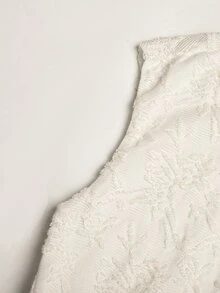 SHEIN 青少年女孩優雅杏色高領中長版提花針織蕾絲洋裝，立領洋裝 - 杏色 - 查看 5