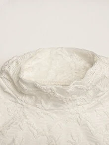 SHEIN 青少年女孩優雅杏色高領中長版提花針織蕾絲洋裝，立領洋裝 - 杏色 - 查看 4