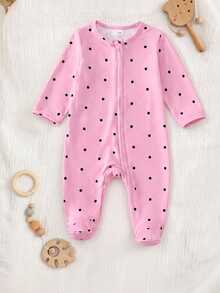 (Random 5-In-1) Newborn Comfortable Soft Warm Multi-Color Apricot Pink Khaki Floral Heart Bow Small Floral Heart Full Print Long Sleeve Footed Zipper Jumpsuit - Multicolor - View 11