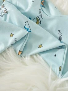 SHEIN Playful Pals 2025 春季嬰兒幼兒可愛綠色拖拉機印花連身衣，全新拉鍊設計時尚舒適時尚連身套裝 - 藍色 - 查看 8