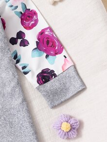 女嬰印花簡約日常髮箍睡衣，可愛刺繡灰色針織輕盈透氣經典易打理親膚男童校園連身褲 - 灰色 - 查看 5