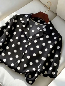 Franclia Casual Versatile Solid Color Lapel Short Sleeve Summer Women's Shirt - Multicolor - View 5
