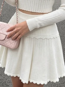 SHEIN PariChic Women's Versatile Sweet Long Sleeve Sweater And Pleated Mini Skirt 2 Pieces Set - White - View 4