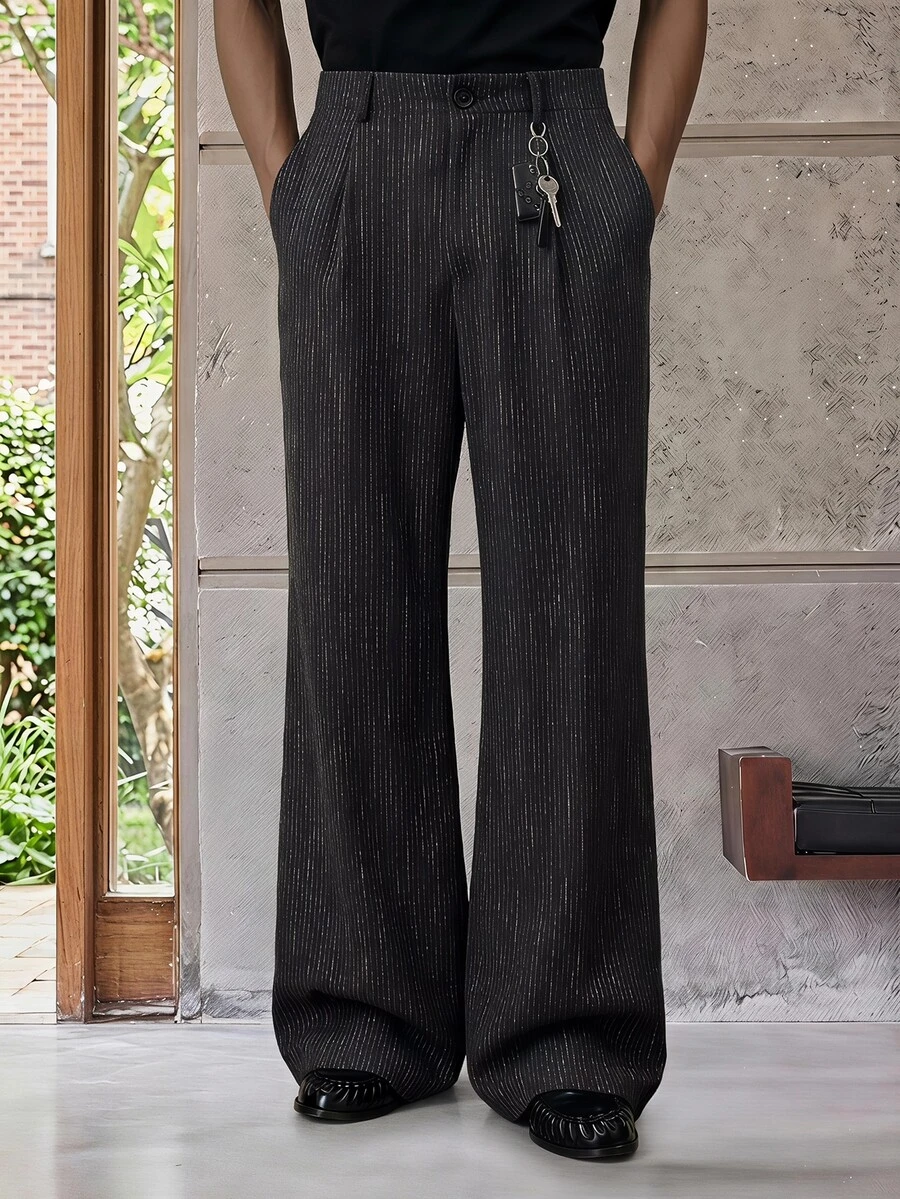 ESTAVOR 男士褶裥口袋休闲宽松日常裤 - 黑色 - 查看 1