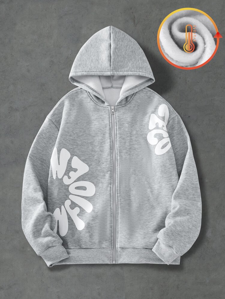 Casuvi Kids Teen Boy All-Match Pattern Print Multi-Function Hooded Zip-Up Sweatshirt Autumn Fall - Grey - View 1