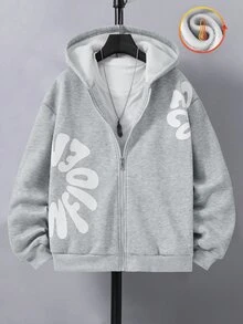 Casuvi Kids 青少年男孩百搭圖案印花多功能連帽拉鍊運動衫 秋季 - 灰色 - 查看 6