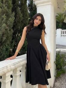 SHEIN Teen Girls Black Contrast Lace Trim Elegant Dress - Black - View 1