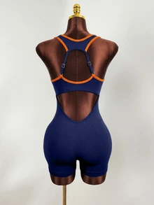 Mistrie Women's Casual Sports Fitness Yoga Backless Romper - Navy Blue - View 2