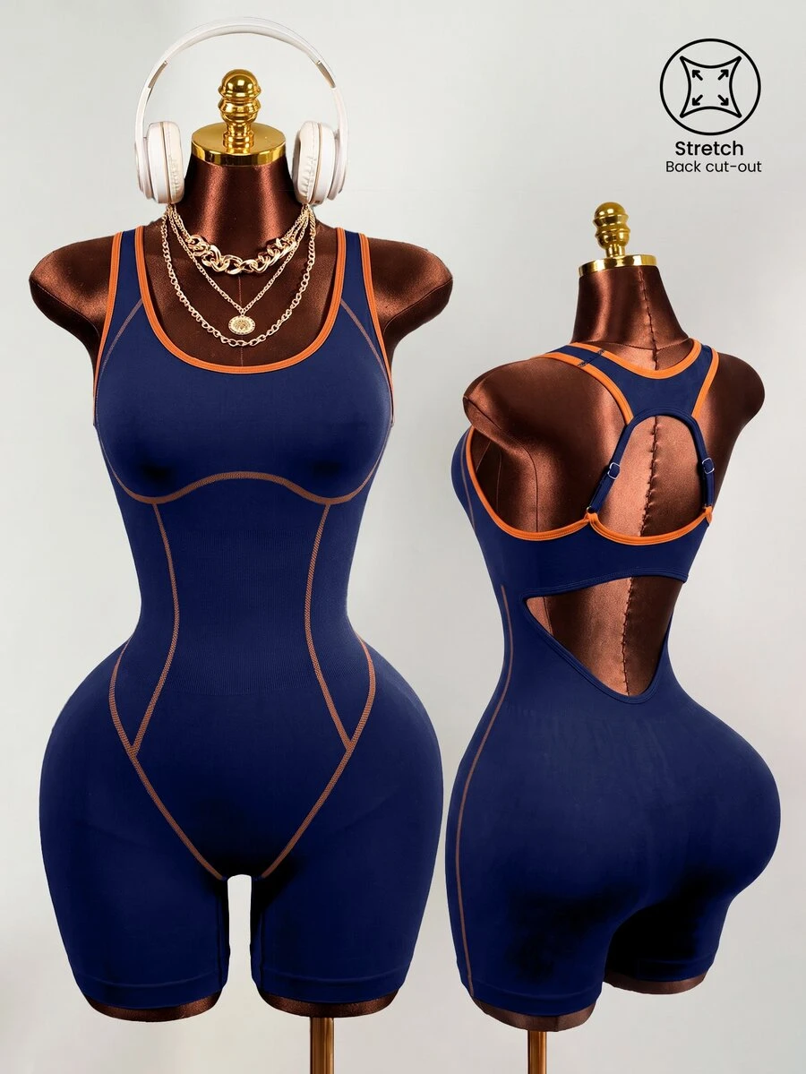 Mistrie Women's Casual Sports Fitness Yoga Backless Romper - Navy Blue - View 1