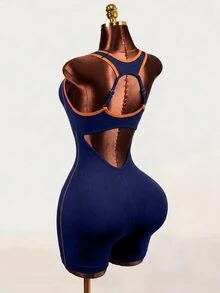 Mistrie Women's Casual Sports Fitness Yoga Backless Romper - Navy Blue - View 3