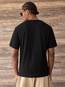 ESTAVOR Men Casual Solid Waffle Knit Tee For Summer - Black - View 3