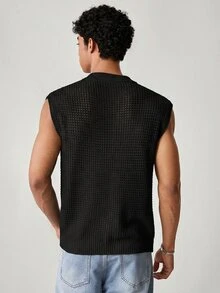 ESTAVOR Men's Solid Color Sleeveless Knit Top, Polo Shirt For Summer,Vacation - Black - View 2