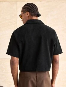 ESTAVOR Spring/Summer Men's Corduroy Short Sleeve Shirt - Black - View 6