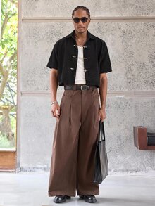 ESTAVOR Spring/Summer Men's Corduroy Short Sleeve Shirt - Black - View 3