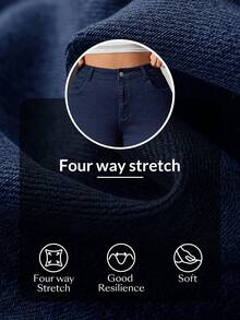 Flexra Celana Jeans Denim Kasual Serbaguna Slim Fit Pinggang Tinggi Saku untuk Wanita Ukuran Plus - Dark Wash - View 8