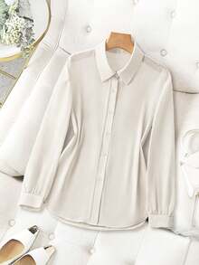 Franclia Collar Basic Transparent Solid Color Minimalist Shirt - Apricot - View 3