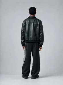 STYNVO Men's Side Stripe Wide Leg Loose Casual Sweatpants - Black and White - View 2