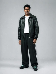 STYNVO Men's Side Stripe Wide Leg Loose Casual Sweatpants - Black and White - View 4