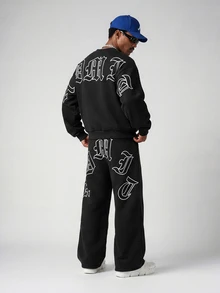 STYNVO Set Sweatshirt dan Celana Olahraga Pria dengan Motif Huruf - Hitam - View 5