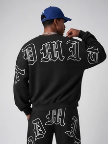STYNVO Set Sweatshirt dan Celana Olahraga Pria dengan Motif Huruf - Hitam - View 3
