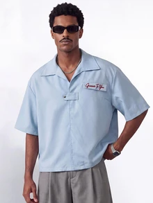 PAVTROS Men's Summer Casual Short Sleeve Shirt - Blue - View 3