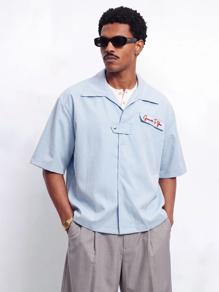 PAVTROS Men's Summer Casual Short Sleeve Shirt - Blue - View 1