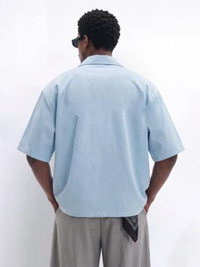 PAVTROS Men's Summer Casual Short Sleeve Shirt - Blue - View 2