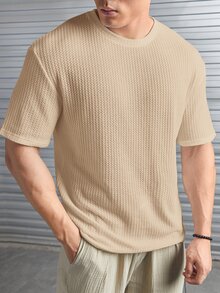 ESTAVOR Men Casual Solid Waffle Knit Tee For Summer - Apricot - View 2