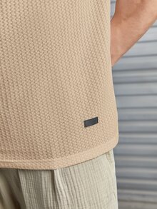 ESTAVOR Men Casual Solid Waffle Knit Tee For Summer - Apricot - View 4