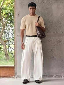 ESTAVOR Men Casual Solid Waffle Knit Tee For Summer - Apricot - View 1
