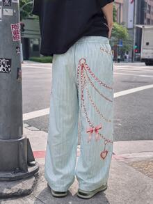 STEELVANCE Men's Loose Print Long Pants With Elastic Waistband And Drawstring - Blue - View 3