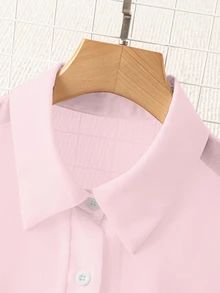 Franclia Collar Basic Transparent Solid Color Minimalist Shirt - Pink - View 4