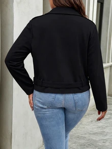 EMERY ROSE Women's Plus Size Streetwear Cool Collar Zipper Eyelet Buckle Jacket Fall - Black - View 2