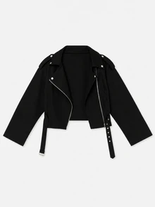 EMERY ROSE Women's Plus Size Streetwear Cool Collar Zipper Eyelet Buckle Jacket Fall - Black - View 4