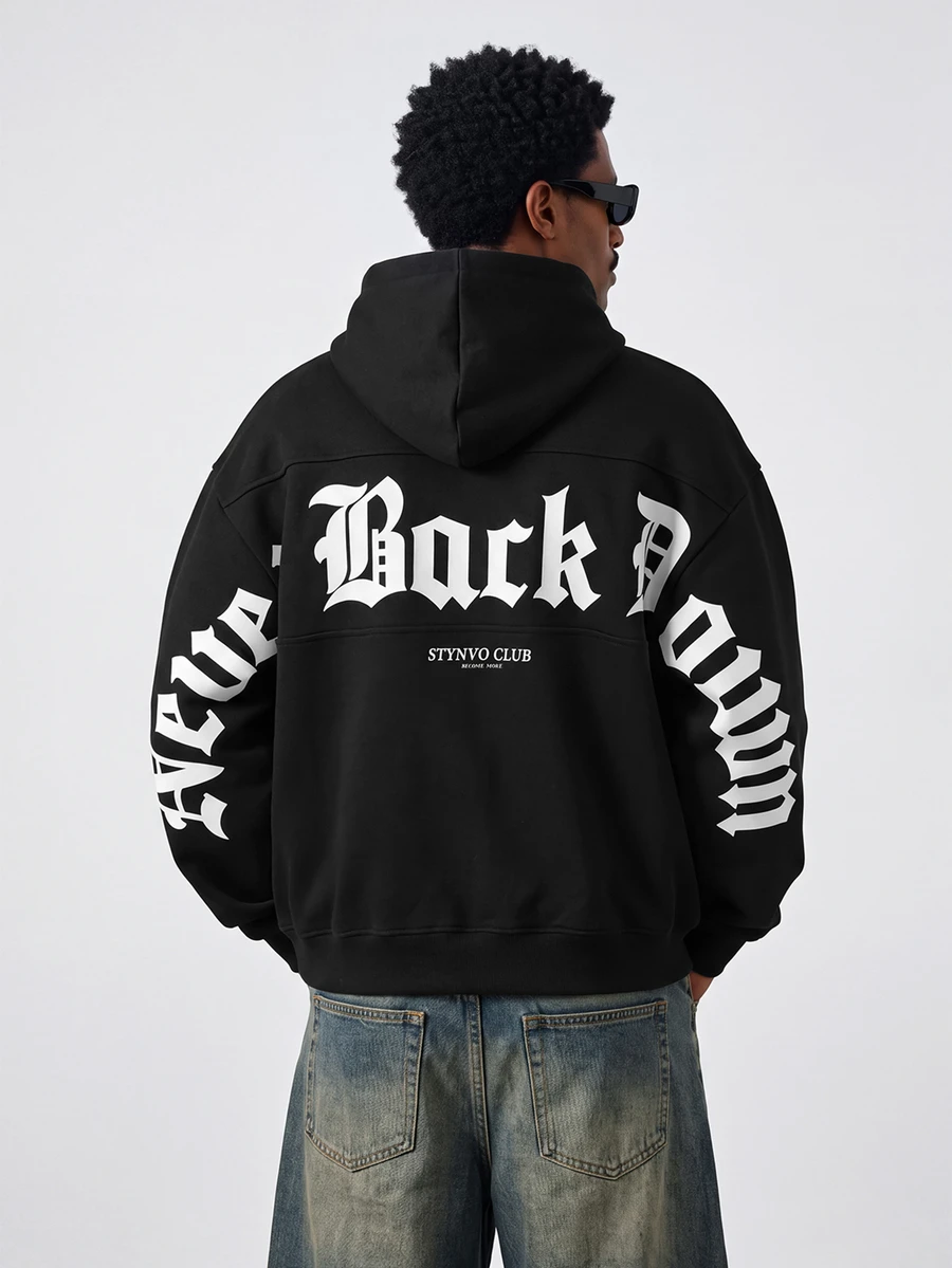 STYNVO Men's Letter Print Casual Streetwear Daily Wear Hoodie Holiday Beach Black And White Fall - Black - View 1