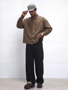 STYNVO Men's Solid Color Single-Breasted Casual Commute Long Sleeve Shirt - Coffee Brown - View 3