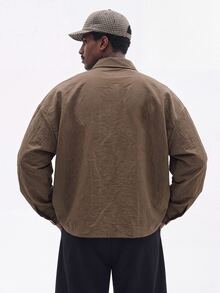STYNVO Men's Solid Color Single-Breasted Casual Commute Long Sleeve Shirt - Coffee Brown - View 2