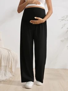 GentleRue Maternity Celana Hamil Bergaris Hitam Model Lebar, Celana Hamil Tipis Longgar Model Lurus untuk Musim Semi/Panas - Hitam - View 5