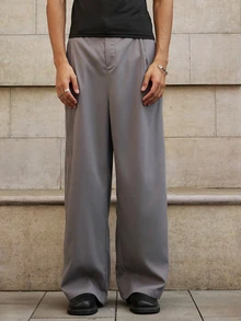 ESTAVOR Men's Solid Color Pleated Pocket Loose Wide Leg Pants - Grey - View 3