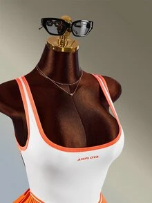 Amplova 女款運動連身裙健身運動健身跑步高爾夫網球運動休閒運動風露背白色百褶裙焦橙色夏季 - 橘色 - 查看 7