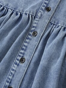 SHEIN Maternity Lotus Sleeve Single-Breasted Shirt Denim Dress - Light Wash - View 12