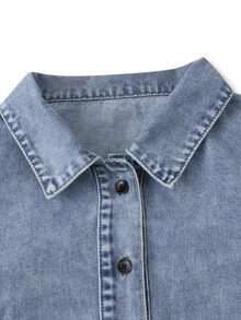 SHEIN Maternity Lotus Sleeve Single-Breasted Shirt Denim Dress - Light Wash - View 5