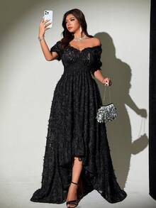 Viva Relle Plus Size Short Sleeve Vintage French Style Flattering Sexy Dress - Black - View 8
