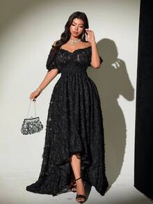 Viva Relle Plus Size Short Sleeve Vintage French Style Flattering Sexy Dress - Black - View 3