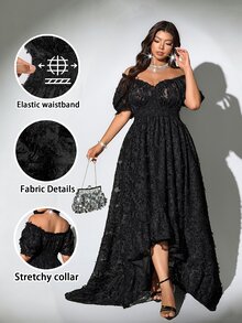 Viva Relle Plus Size Short Sleeve Vintage French Style Flattering Sexy Dress - Black - View 1