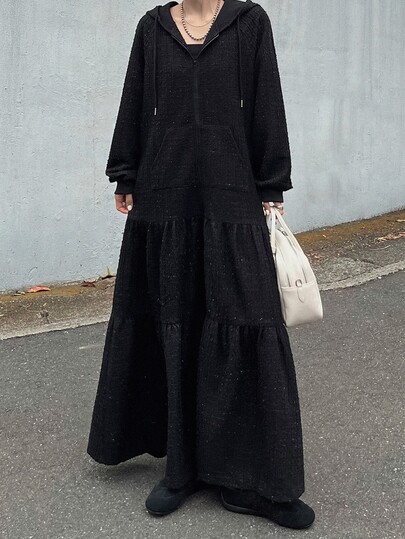 FRIFUL Women's Fashion Shiny Detail Long Sleeve Hooded Dress Versatile Fall Formal Holiday Party Homewear Going Out Formal Black Casual Granny Granny